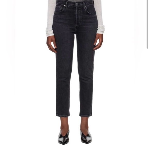 AGOLDE - women’s Riley high rise straight crop jeans dark gray Denim pants SZ 27 - Picture 2 of 7